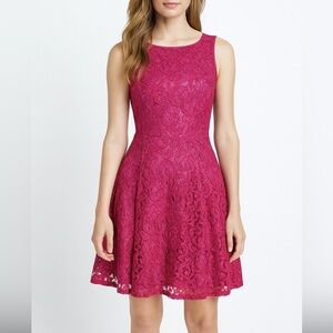 Adrianna Papell Pink-Purple Lace Fit & Flare Dress w/Pockets Size 4